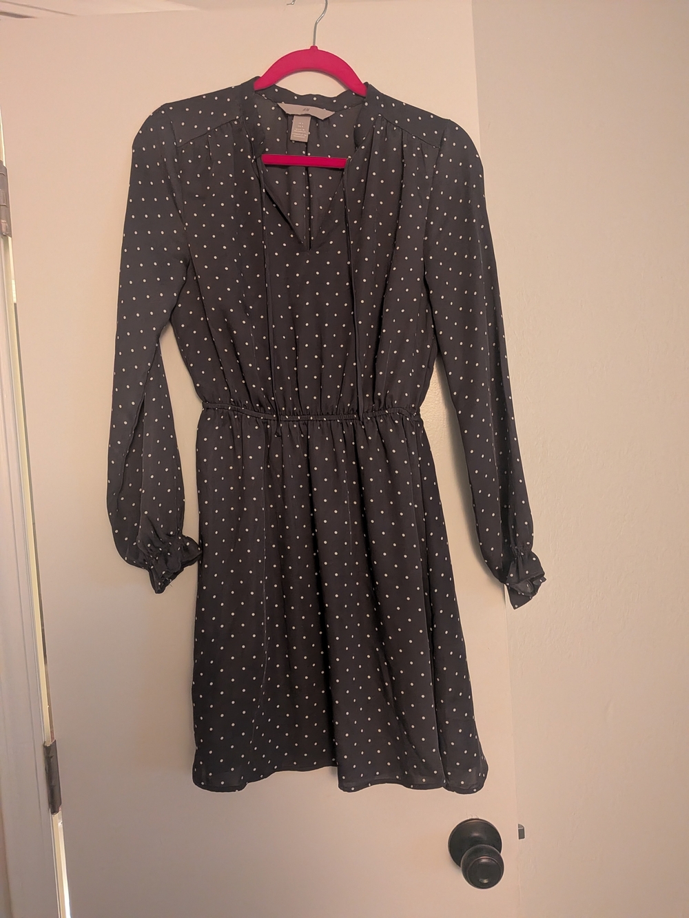 Women’s Dark Gray Polka Dot Long-Sleeve Mini Dress